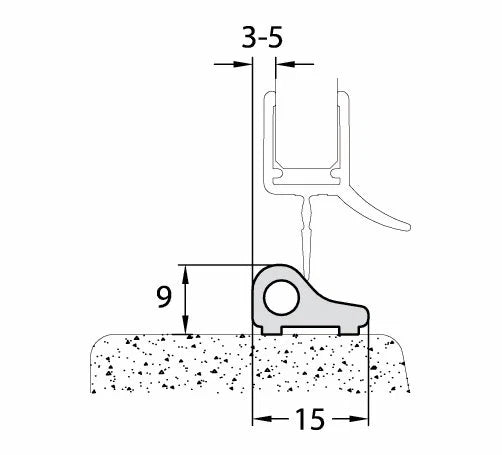 Duschtürdichtung Schwallschutz aus Aluminium, Breite 15 mm, Höhe 9 mm, Länge 1800 mm