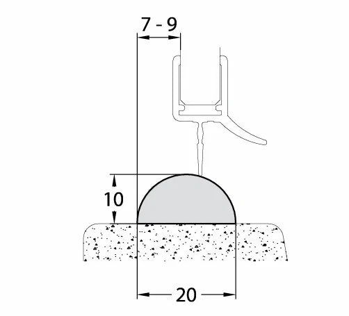 Duschtürdichtung Schwallschutz aus Acryl, Breite 20 mm, Höhe 10 mm, Länge 1000 mm