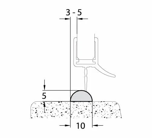 Duschtürdichtung Schwallschutz aus Acryl, Breite 10 mm, Höhe 5 mm, Länge 1000 mm