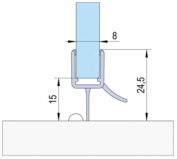 Duschtürdichtung mit unterer Dichtlippe und Wasserabweiser für Glasdicken 6 + 8 mm, Länge 2160 mm