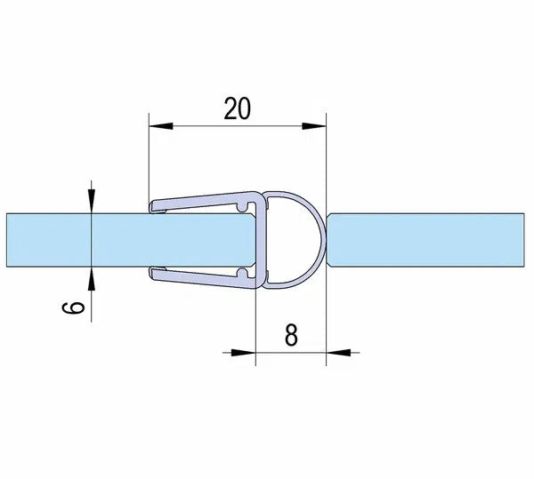 Duschtürdichtung mit Balg für Glasdicken 6 + 8 mm Länge 2160 mm