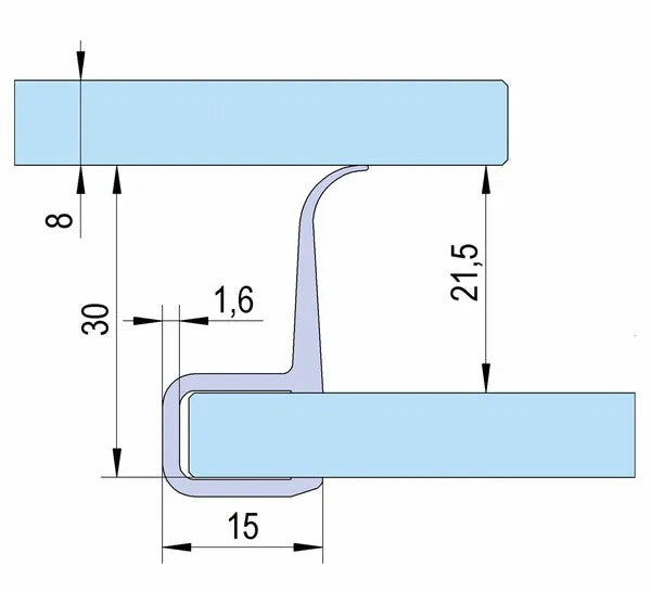 Duschtürdichtung mit seitlicher Dichtlippe für Glasdicke 8 mm, Länge 2200 mm
