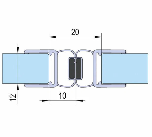 Duschtürdichtung mit Magnet 180° für Pendeltüren für Glasdicken 10 + 12 mm, Länge 2160 mm