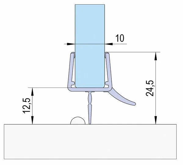 Duschtürdichtung mit unterer Dichtlippe und Wasserabweiser für Glasdicken 10 + 12 mm, Länge 2160 mm