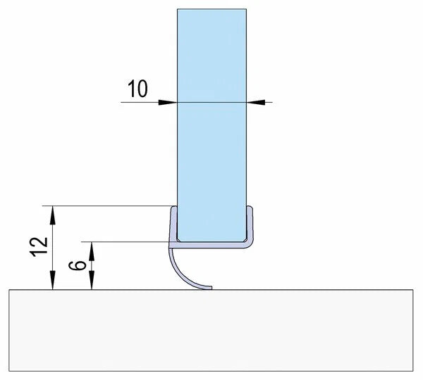 Duschtürdichtung mit offener Dichtlippe für Glasdicke 10 mm, Länge 2160 mm