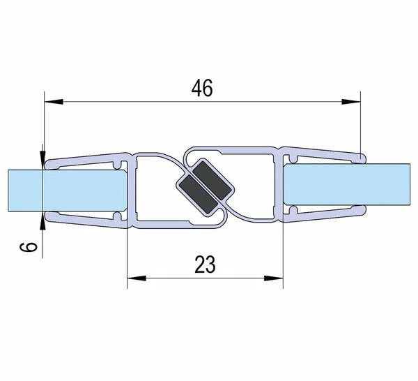 Duschtürdichtung mit Magnet 180° für Anschlagtüren für Glasdicken 6 + 8 mm, Länge 2500 mm