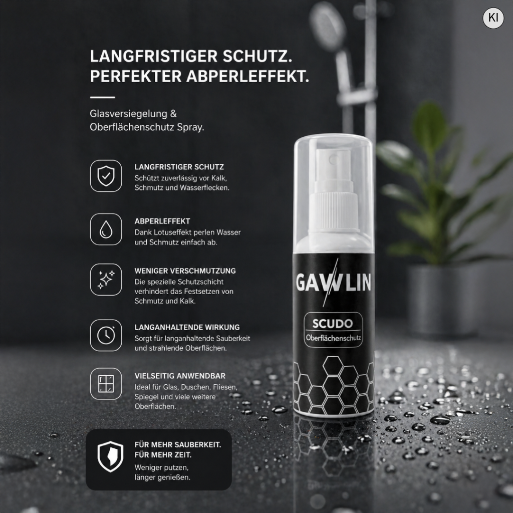 SCUDO Glasversiegelung & Oberflächenschutz – schützt Glas vor Kalk, Schmutz & Wasserflecken (100ml)