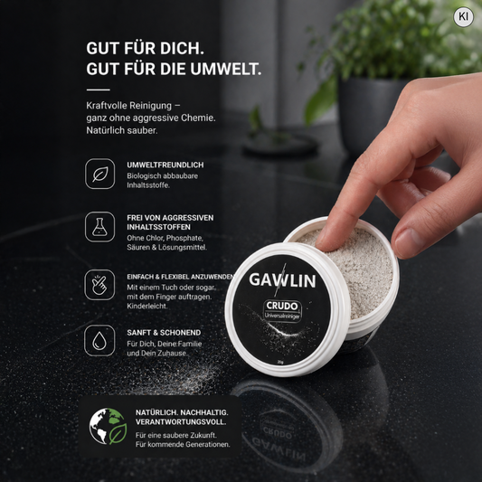 CRUDO Reinigungspulver für Glas & Herd – entfernt eingebrannten Schmutz, Fett & Kalk (20g)