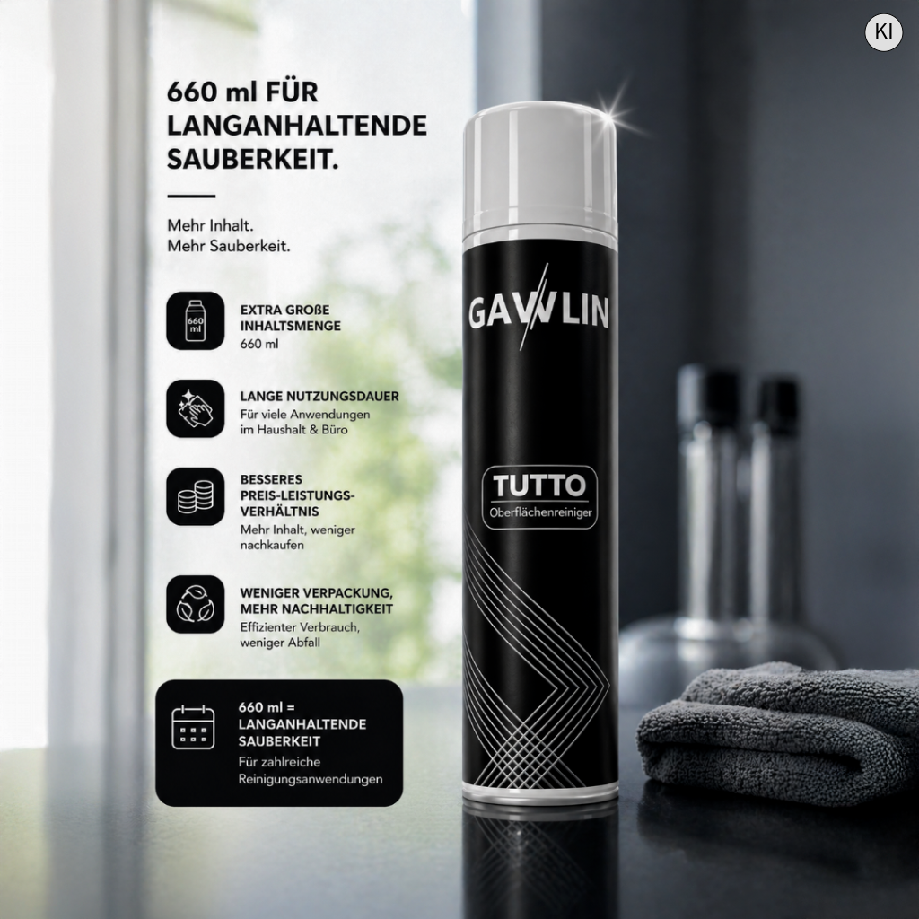 TUTTO Oberflächenreiniger – streifenfrei für Fenster, Spiegel & Herdoberflächen (660ml)