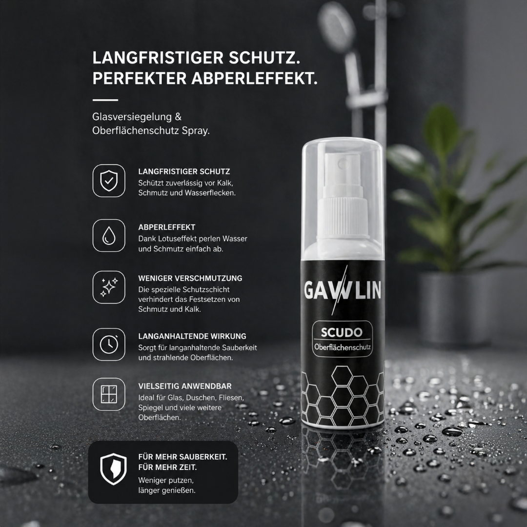 SCUDO Glasversiegelung & Oberflächenschutz – schützt Glas vor Kalk, Schmutz & Wasserflecken (100ml)