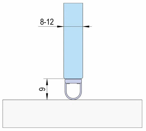 Duschtürdichtung selbstklebend mit Balg für Glasdicken 8 + 10 + 12 mm, Länge 2500 mm