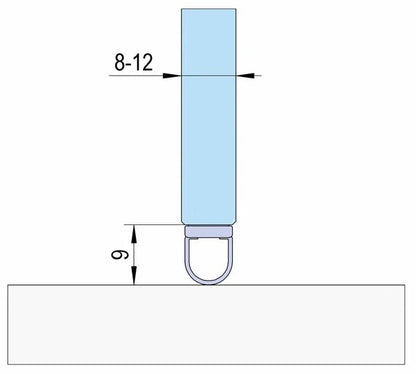 Duschtürdichtung selbstklebend mit Balg für Glasdicken 8 + 10 + 12 mm, Länge 2500 mm