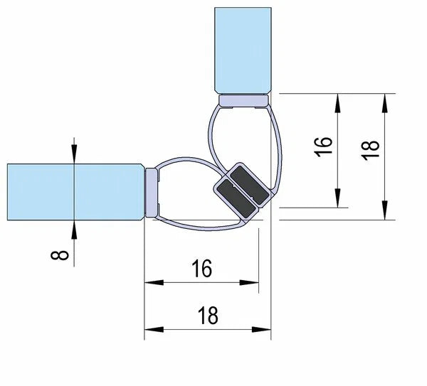 Duschtürdichtung selbstklebend mit Magnet 90° für Anschlagtüren für Glasdicken 8 + 10 + 12 mm, Länge 2500 mm
