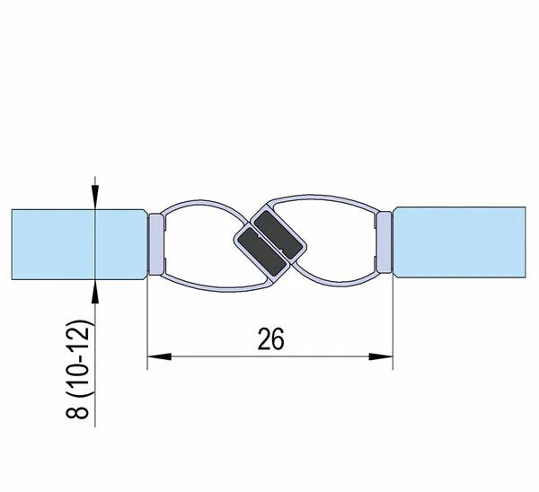 Duschtürdichtung selbstklebend mit Magnet 180° für Anschlagtüren für Glasdicken 8 + 10 + 12 mm, Länge 2500 mm