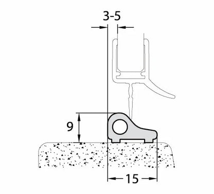 Duschtürdichtung Schwallschutz aus Aluminium, Breite 15 mm, Höhe 9 mm, Länge 1800 mm
