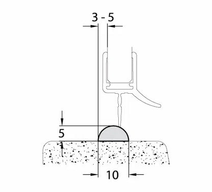 Duschtürdichtung Schwallschutz aus Acryl, Breite 10 mm, Höhe 5 mm, Länge 2000 mm