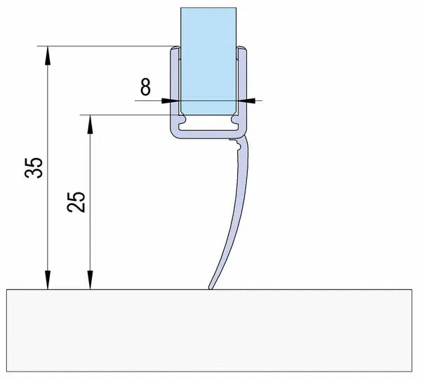 Duschtürdichtung mit Wasserabweiser für Glasdicken 6 + 8 mm, Länge 2160 mm