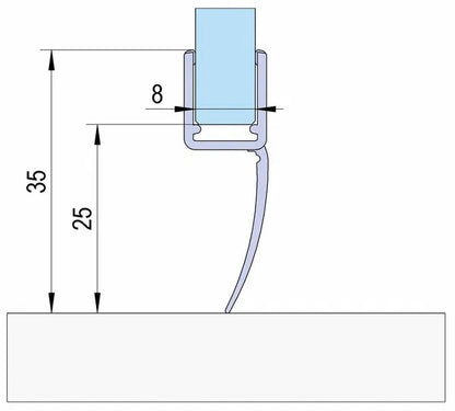 Duschtürdichtung mit Wasserabweiser für Glasdicken 6 + 8 mm, Länge 2160 mm