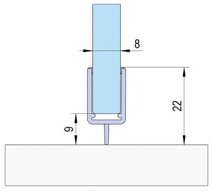 Duschtürdichtung für 6 + 8 mm, Länge 2160 mm