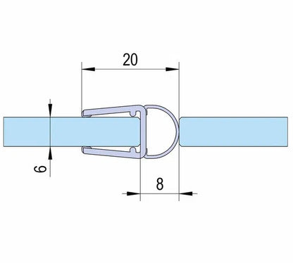 Duschtürdichtung mit Balg für Glasdicken 6 + 8 mm Länge 2160 mm