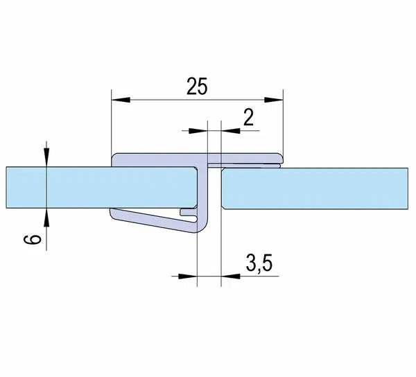 Duschtürdichtung mit Frontanschlag 180° für Glasdicken 6 + 8 mm, Länge 2160 mm