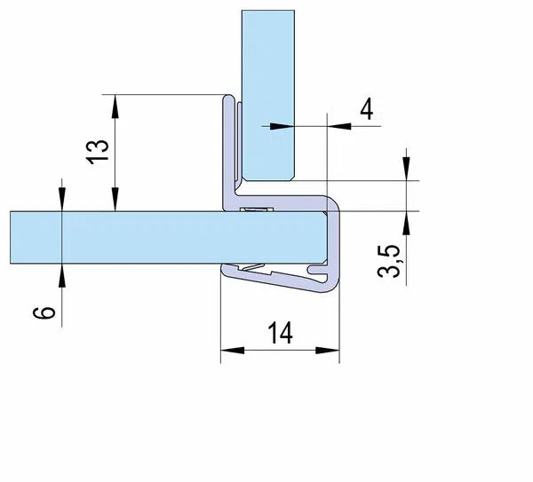 Duschtürdichtung mit Eckanschlag 90° für Glasdicken 6 + 8 mm, Länge 2160 mm