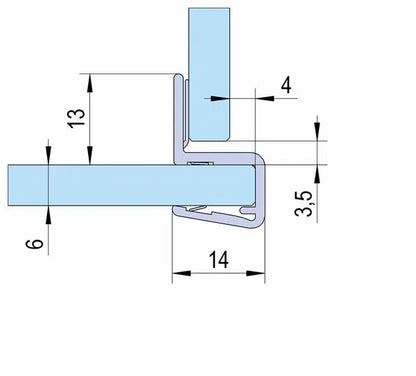 Duschtürdichtung mit Eckanschlag 90° für Glasdicken 6 + 8 mm, Länge 2160 mm