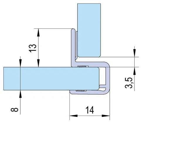 Duschtürdichtung mit Eckanschlag 90° für Glasdicken 6 + 8 mm, Länge 2160 mm