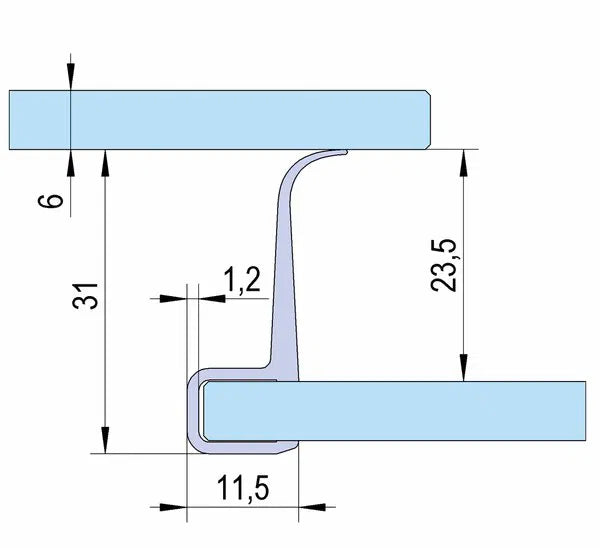 Duschtürdichtung mit seitlicher Dichtlippe für Glasdicke 6 mm, Länge 2200 mm