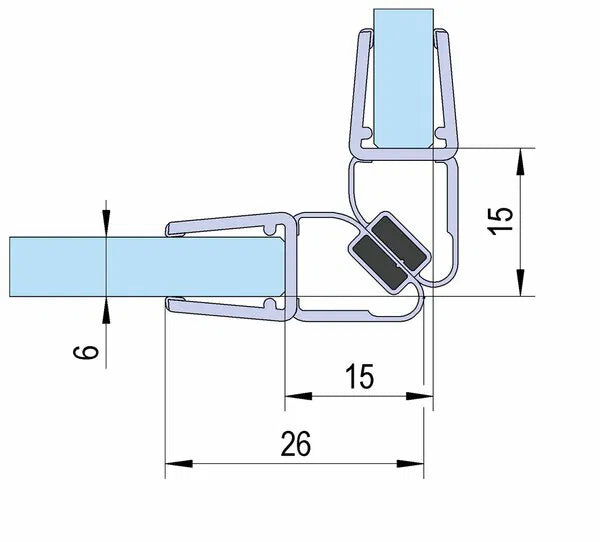Duschtürdichtung mit Magnetprofil für Eckeinstieg für Glasdicken 6 + 8 mm, 90 Grad, Länge 2160 mm