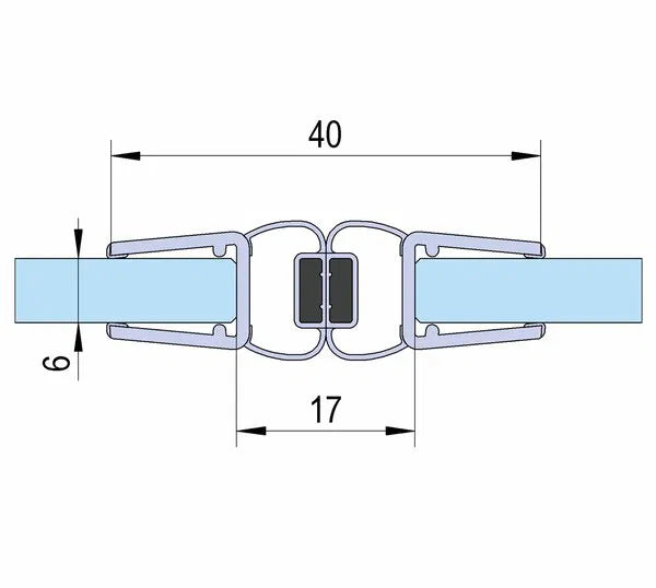 Duschtürdichtung mit Magnetprofil, 180° für Glasdicken 6 + 8 mm, Länge 2160 mm