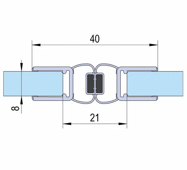 Duschtürdichtung mit Magnetprofil, 180° für Glasdicken 6 + 8 mm, Länge 2160 mm
