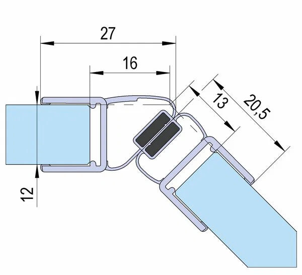 Duschtürdichtung mit Magnet 135° für Glasdicken 10 + 12 mm, Länge 2160 mm