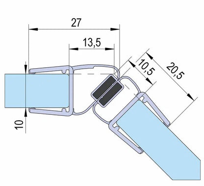 Duschtürdichtung mit Magnet 135° für Glasdicken 10 + 12 mm, Länge 2160 mm