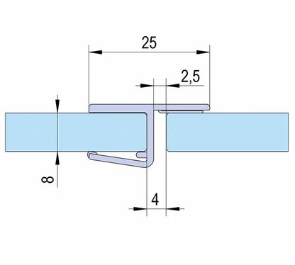 Duschtürdichtung mit Frontanschlag 180° für Glasdicken 8 + 10 mm, Länge 2160 mm
