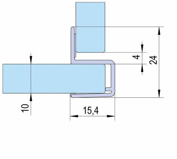 Duschtürdichtung mit Eckanschlag 90° für Glasdicken 8 + 10 mm, Länge 2160 mm