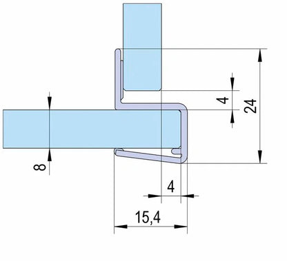Duschtürdichtung mit Eckanschlag 90° für Glasdicken 8 + 10 mm, Länge 2160 mm