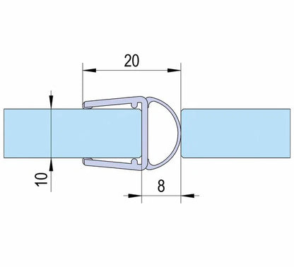 Duschtürdichtung mit Balg für Glasdicken 10 + 12 mm, Länge 2160 mm