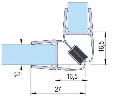 Duschtürdichtung mit Magnet 90° für Anschlagtüren für Glasdicken 10 + 12 mm, Länge 2160 mm