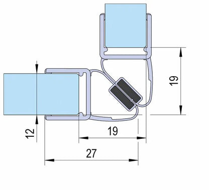 Duschtürdichtung mit Magnet 90° für Anschlagtüren für Glasdicken 10 + 12 mm, Länge 2160 mm