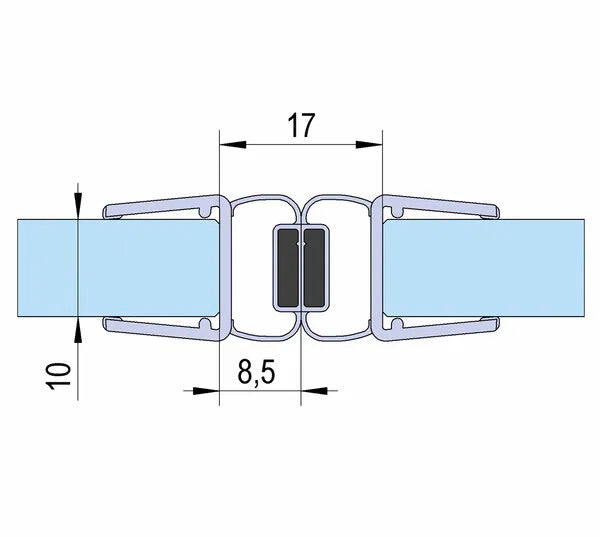 Duschtürdichtung mit Magnet 180° für Pendeltüren für Glasdicken 10 + 12 mm, Länge 2160 mm