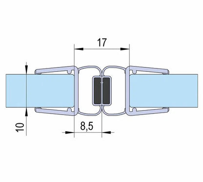Duschtürdichtung mit Magnet 180° für Pendeltüren für Glasdicken 10 + 12 mm, Länge 2160 mm