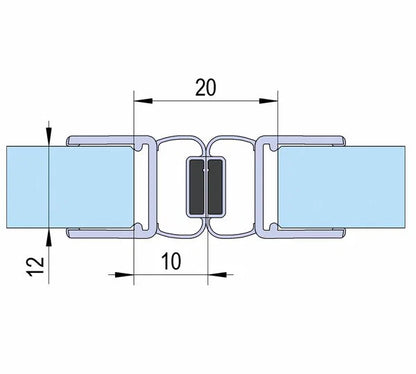 Duschtürdichtung mit Magnet 180° für Pendeltüren für Glasdicken 10 + 12 mm, Länge 2160 mm