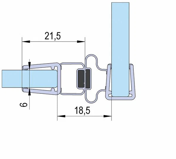 Duschtürdichtung mit Magnet 90° für Pendeltüren für Glasdicken 6 + 8 mm, Länge 2000 mm