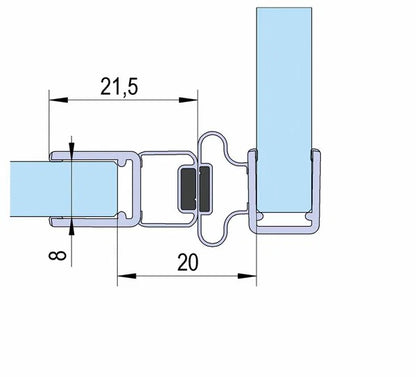 Duschtürdichtung mit Magnet 90° für Pendeltüren für Glasdicken 6 + 8 mm, Länge 2000 mm