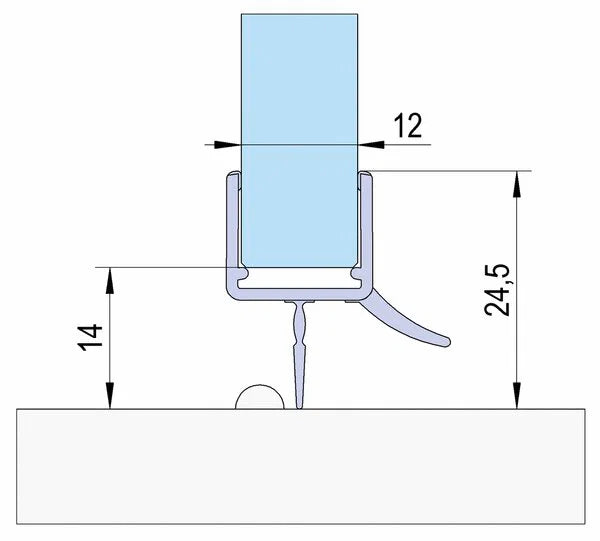 Duschtürdichtung mit unterer Dichtlippe und Wasserabweiser für Glasdicken 10 + 12 mm, Länge 2160 mm