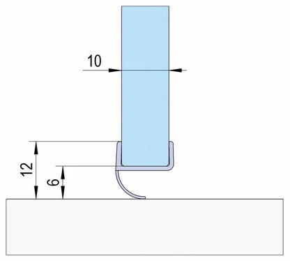 Duschtürdichtung mit offener Dichtlippe für Glasdicke 10 mm, Länge 2160 mm