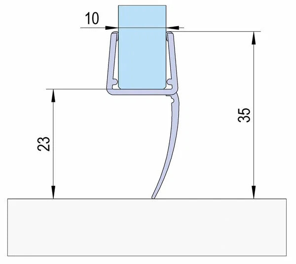Duschtürdichtung mit langer Dichtlippe für Glasdicken 10 + 12 mm, Länge 2160 mm