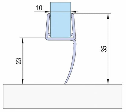 Duschtürdichtung mit langer Dichtlippe für Glasdicken 10 + 12 mm, Länge 2160 mm