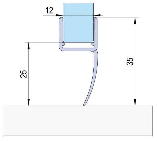 Duschtürdichtung mit langer Dichtlippe für Glasdicken 10 + 12 mm, Länge 2160 mm
